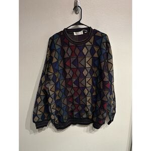 Vintage Pronto Uomo Made In Italy Wool Crewneck Sweater Stained Glass Coogi